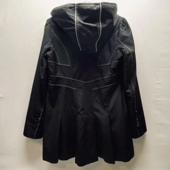 Guess Hooded Peacoat Women's Large Black White Trim Fully Lined Soft Shell GUC - Picture 7 of 10